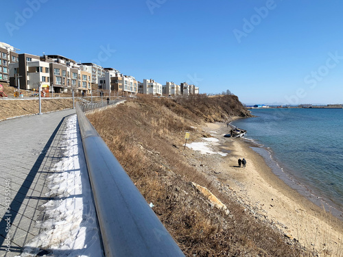 Vladivostok  Patrokles   Patrokl  bay in the Ussuri Bay of the sea of Japan in spring in Sunny weather