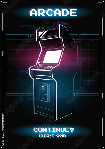 Neon illustration of Arcade game machine Fototapete