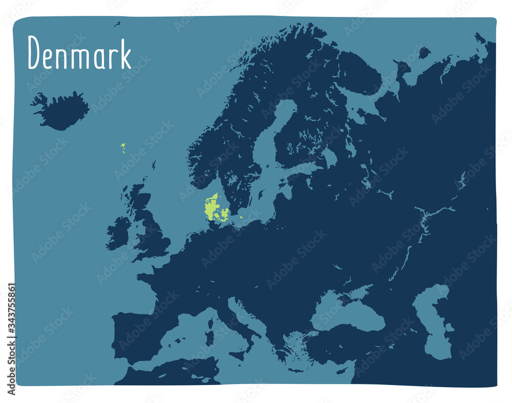 Fototapeta Colorful vector map of Denmark highlighted in Europe.