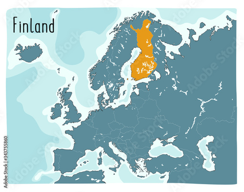 Colorful vector map of Finland highlighted in Europe.