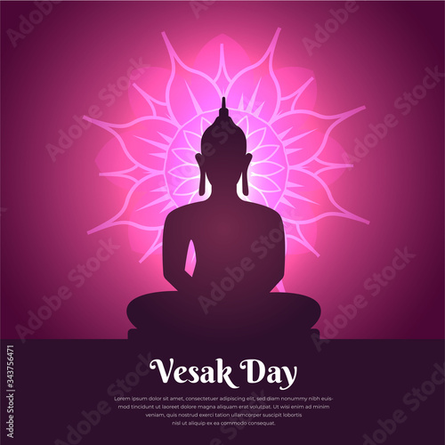 Purple Lord buddha vesak greetings background or purple celebration vesak day with buddha and mandala