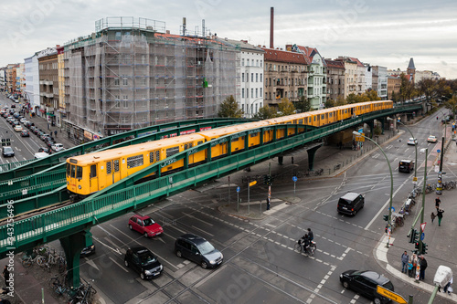 Train is passing on the Eberswalderstr bridge in Prenzlauer Berg. 