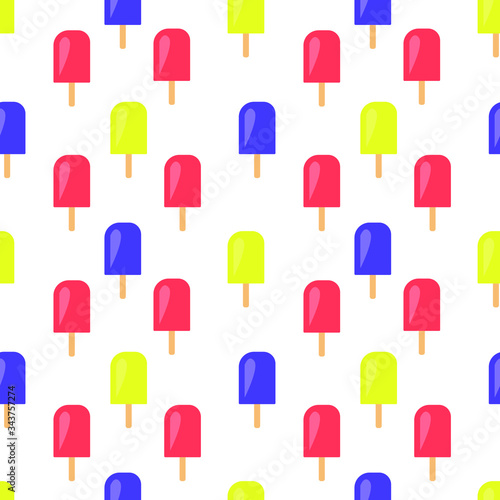 Vector flat illustration. seamless pattern with Popsicle ice cream isolated on white background. Design for menu  wrapping  scrapbooking  textile  fabric  wallpaper  banner  summer poster  kids  card