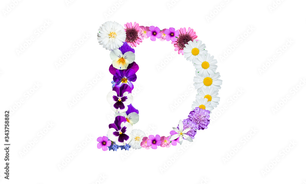 花文字(花フォント、春の花):アルファベットのD 花文字(花フォント、春の花):アルファベットのD