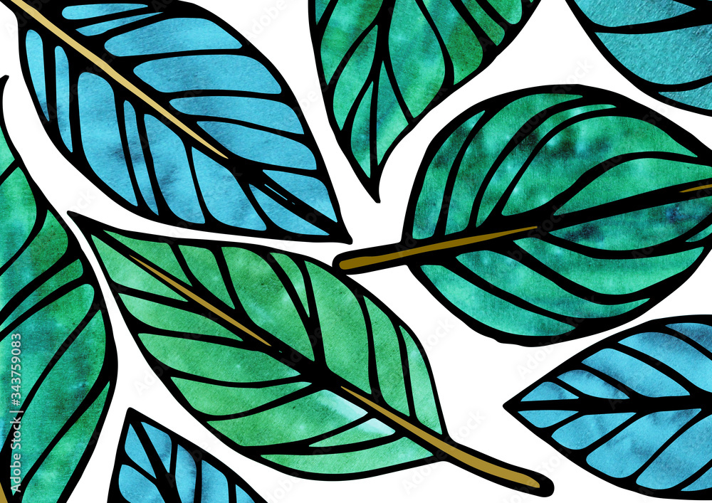 手書き風の葉っぱの背景 フレームに使える素材 Stock イラスト Adobe Stock