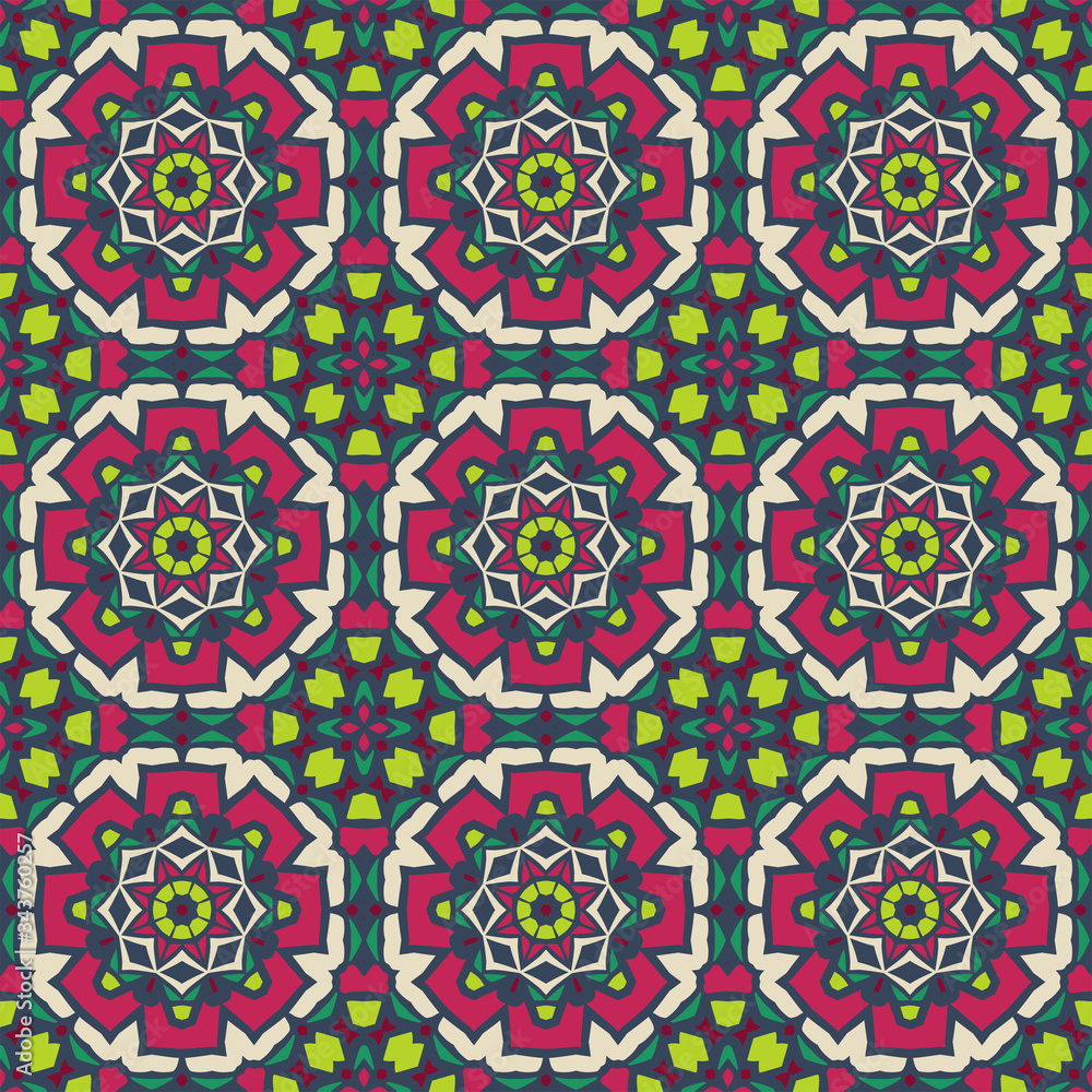 Creative color abstract geometric pattern in pink and green, vector seamless, can be used for printing onto fabric, interior, design, textile, tiles, pillows. Creative color abstract geometric pattern in pink and green, vector seamless, can be used for printing onto fabric, interior, design, textile, tiles, pillows.