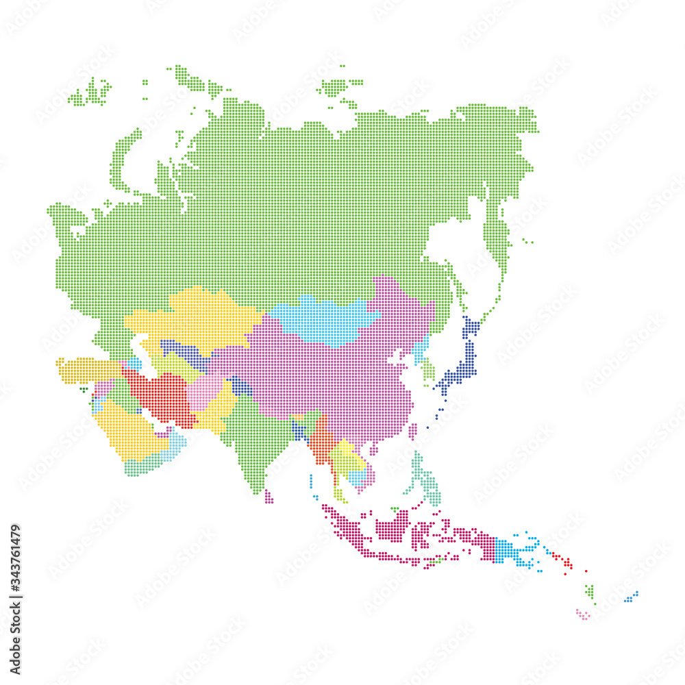 Asia map made from halftone dot pattern