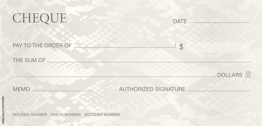 Check, Cheque (Chequebook template) with snake skin pattern. Modern background for coupon design, currency, Voucher or Gift certificate Check, Cheque (Chequebook template) with snake skin pattern. Modern background for coupon design, currency, Voucher or Gift certificate