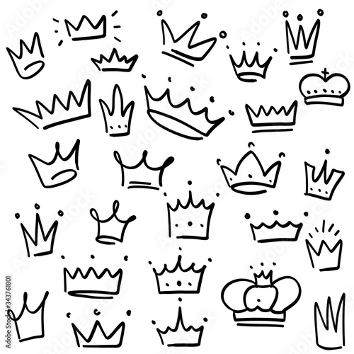 Doodle crown set, hand drawn vector crowns illustration