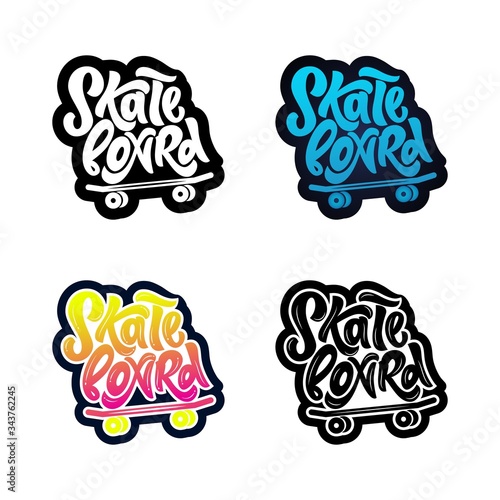 Skateboard logo with symbol of sport equipment. Set of different logotype.