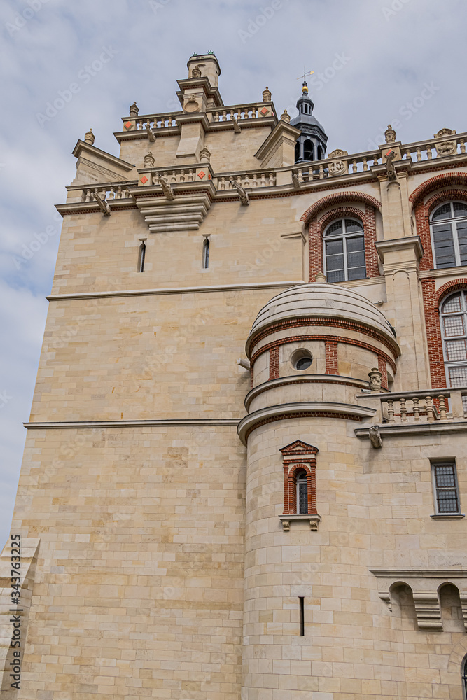 Architectural details of Chateau de Saint-Germain-en-Laye (now Museum), 13 miles west of Paris. France. Work at Chateau begun in 1124 by Louis VI as a fortified hunting-lodge.