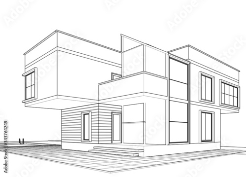 house architectural sketch 3d illustration