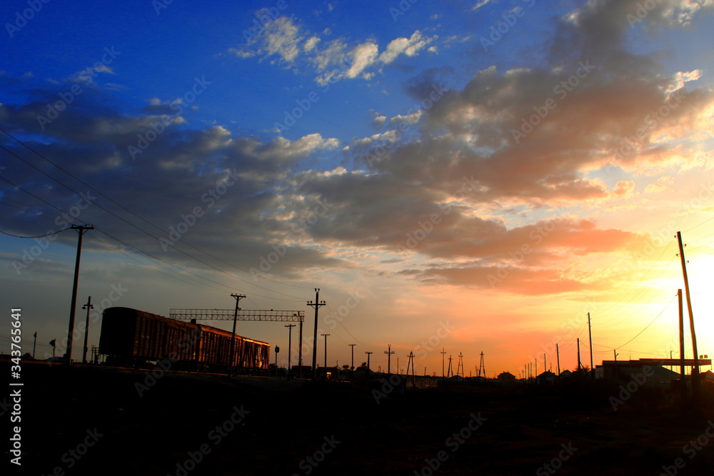 Aralsk train station during sunset