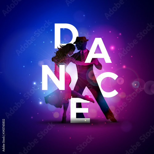 Dance Illustration with Tango Dancing Couple and White Letter on Colorful Background. Vector Design Template for Banner, Flyer, Invitation, Brochure, Poster or Greeting Card. International Dance Day.