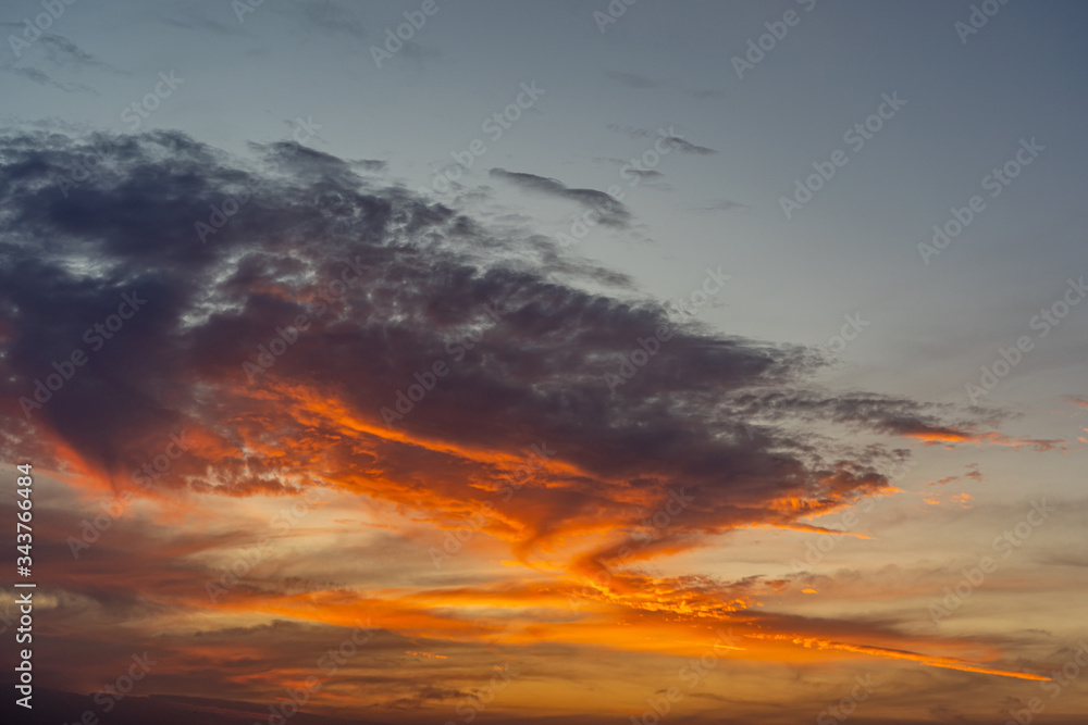 Dramatic orange twilight sky for nature background