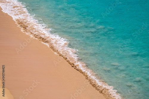 blue waves on the beach and sand.