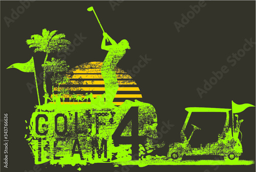 Golf sports and car embroidery graphic design vector art