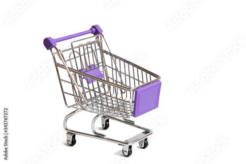 The shopping cart is empty. Purple elements. Concept. Isolate on a white background.