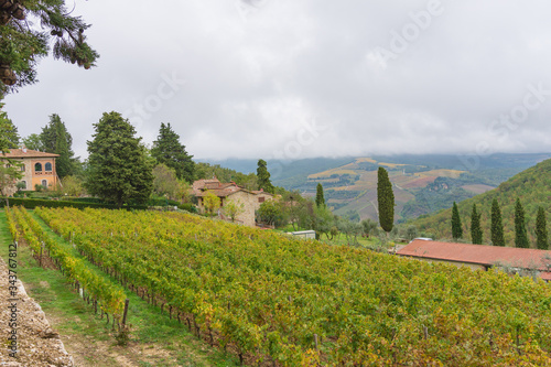 Castellina in Chianti, Italy - NOVEMBER 2, 2019: view of the farmhouse 