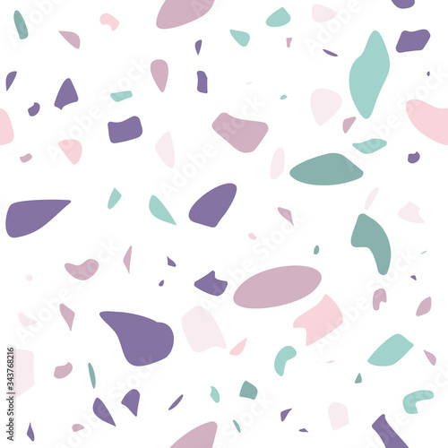 Terrazzo flooring vector seamless pattern. Modern vector illustration for fabric print, wrapping paper, flooring. Classic venetian terrazzo style of floor of natural stone, granite, quartz.