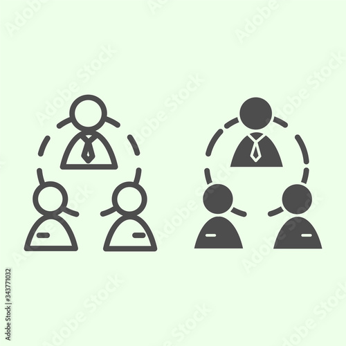 Business team line and solid icon. Office workgroup with employees and boss connections outline style pictogram on white background. Human resources for mobile concept and web design. Vector graphics.