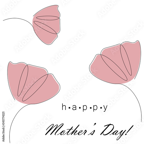 Mothers day greetings card with flowers tulips, vector illustration