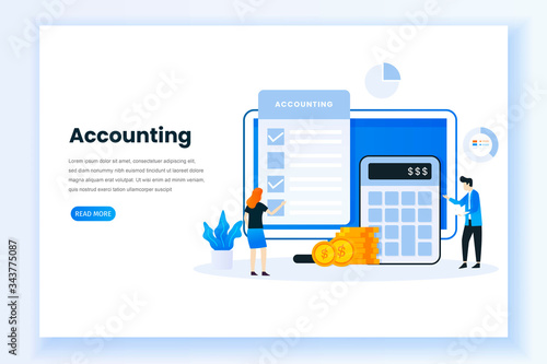 Accounting concept illustration landing page. This design can be used for websites, landing pages, UI, mobile applications, posters, banners