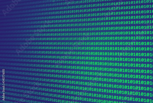 Blue and green binary code background. Digital binary code on monitor or tablet. Hacker design.