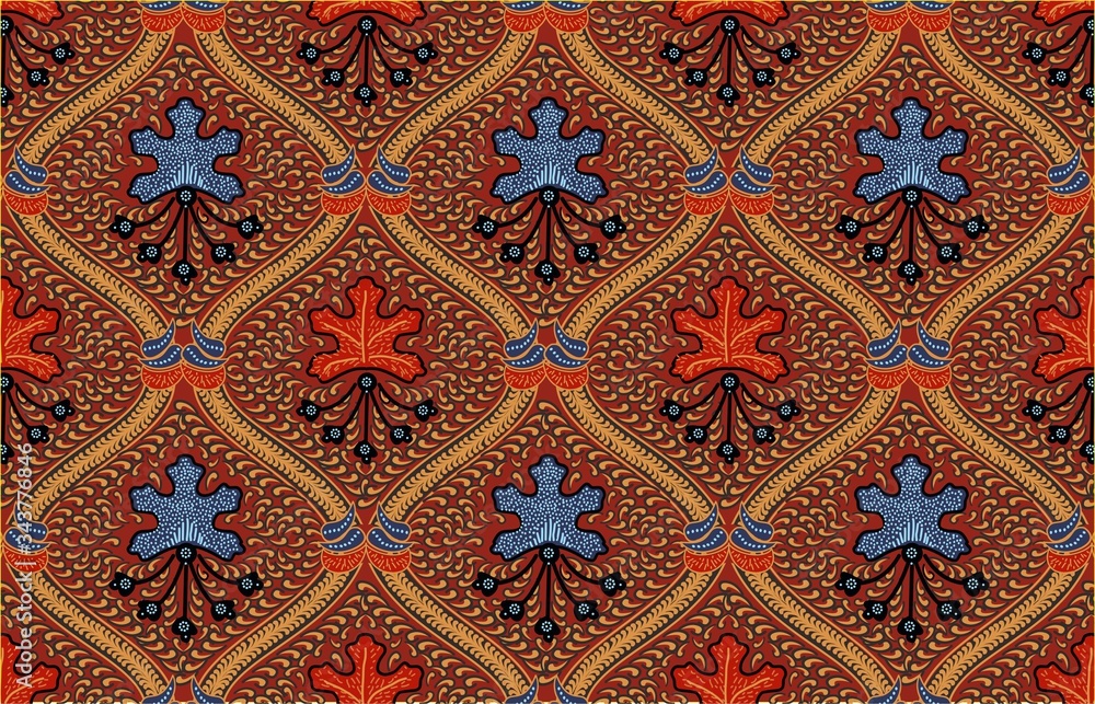 
Indonesian batik motifs with very distinctive plant patterns