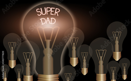 Writing note showing Super Dad. Business concept for Children idol and super hero an inspiration to look upon to photo