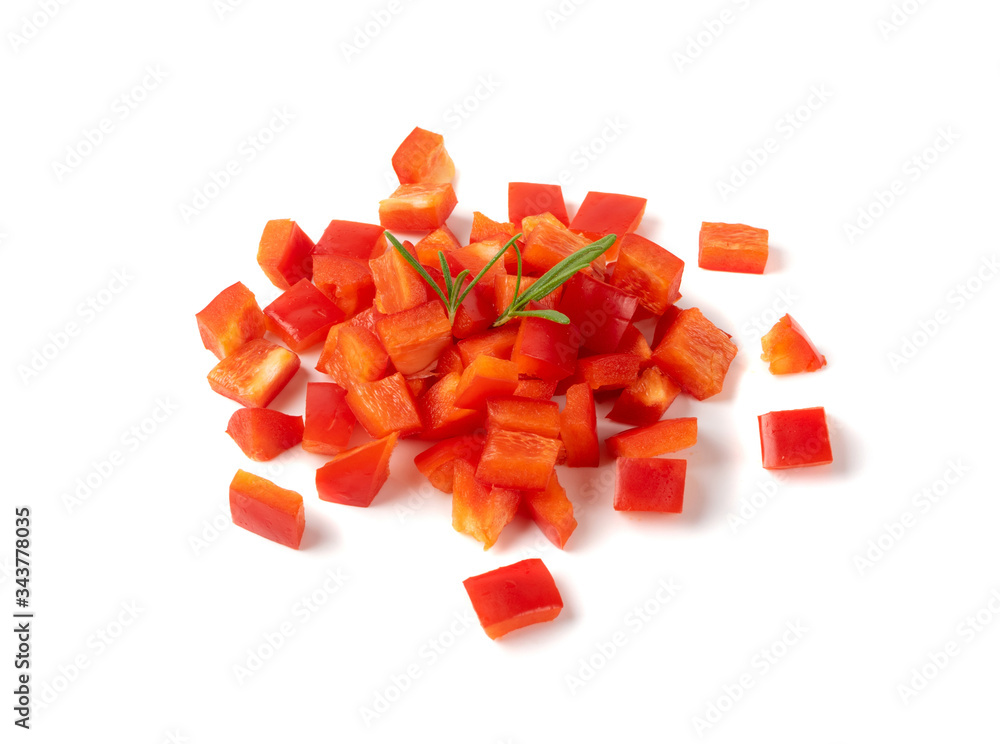 Chopped paprika or red sweet pepper cuts isolated Chopped paprika or red sweet pepper cuts isolated