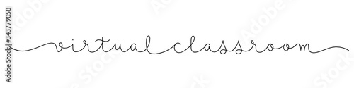 VIRTUAL CLASSROOM black vector monoline calligraphy banner with swashes
