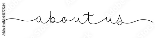ABOUT US black vector monoline calligraphy banner with swashes