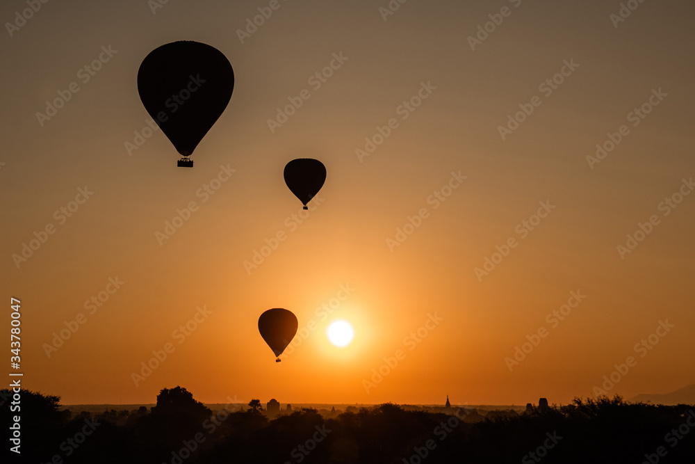 Beautiful sunrise in Myanmar with ballons Beautiful sunrise in Myanmar with ballons