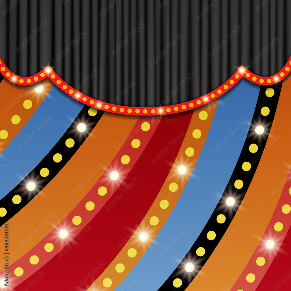 Vintage colorful background with black curtain. Design for presentation, concert, show