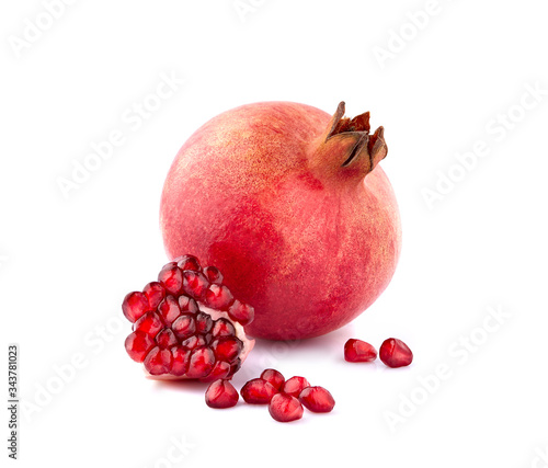 Ripe pomegranate  on white background.