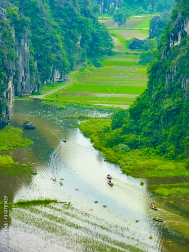 View on Tam Coc river from the top of  Hang Mua Pagoda in Ninh Binh, Vietnam photo