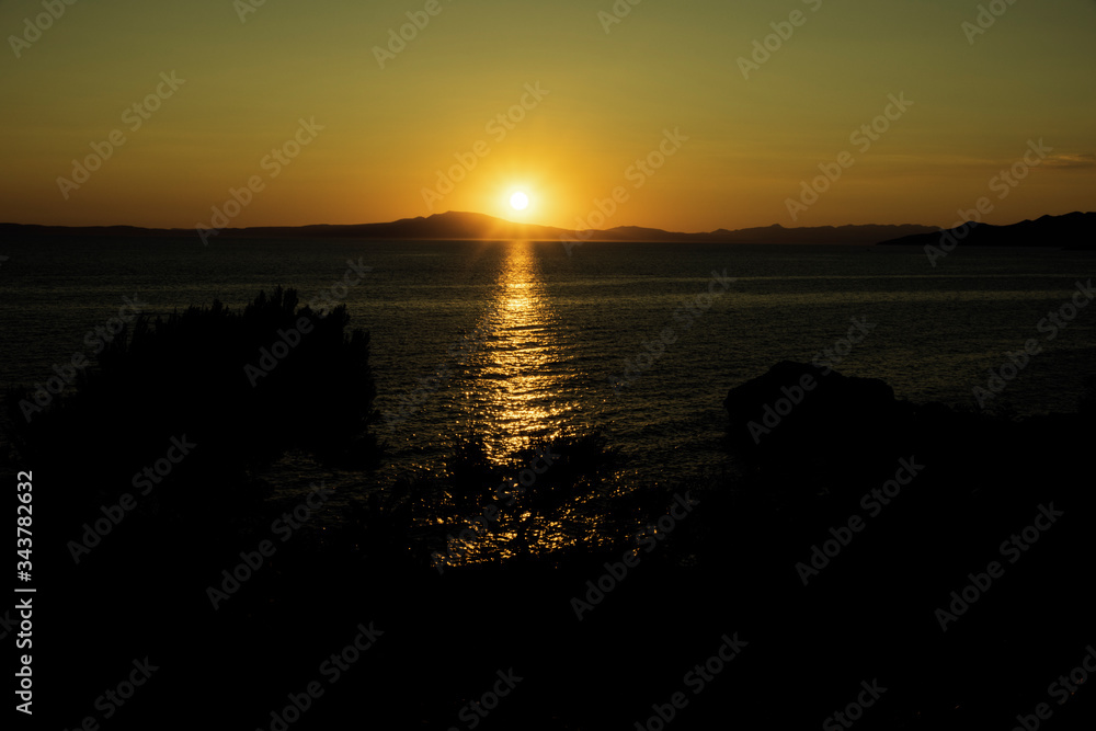 Sunset in Greece at the island of beautiful Peloponnes