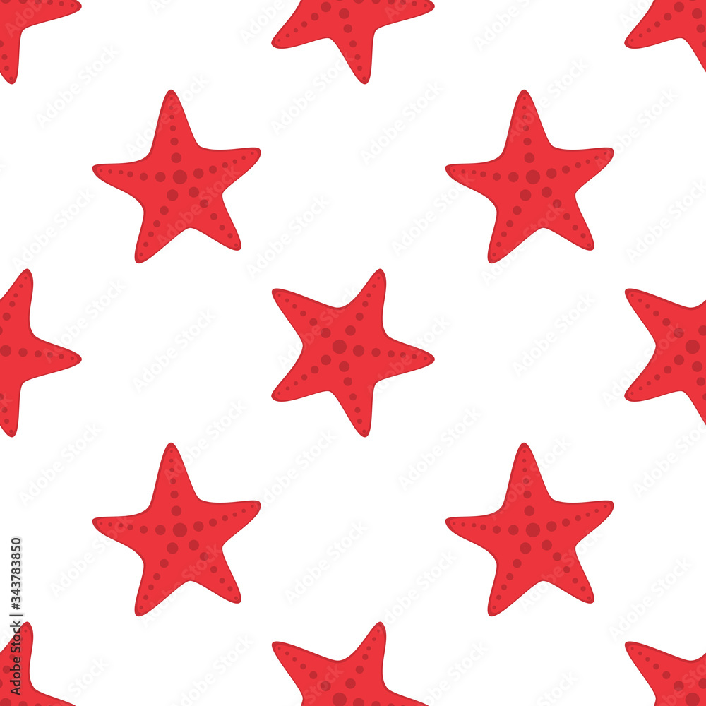 Red starfish seamless pattern. Vector illustration. Red starfish seamless pattern. Vector illustration.