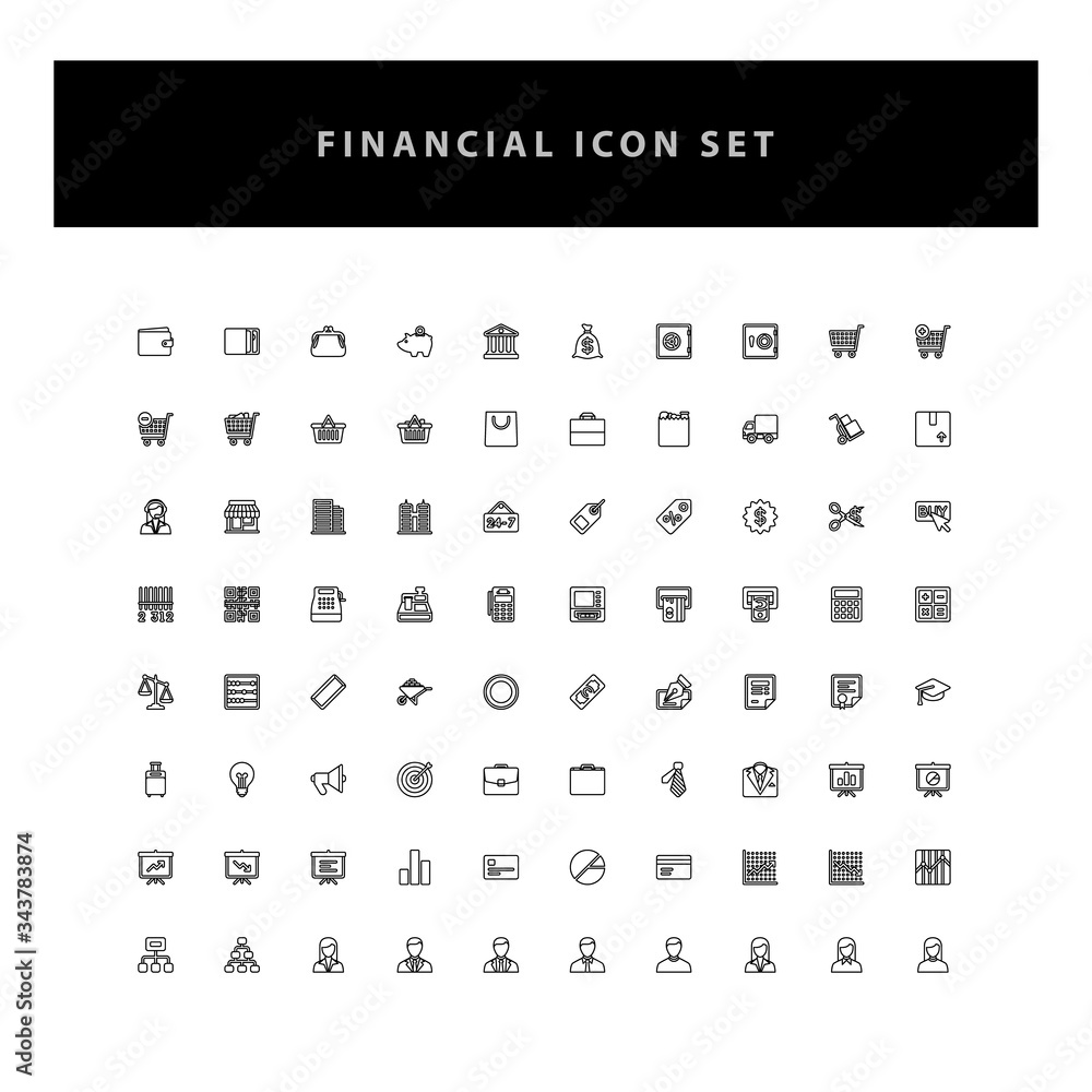 business financial vector icons set with outline design