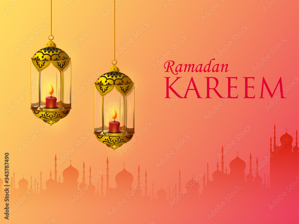 Naklejka premium easy to edit vector illustration of Islamic celebration background with text Ramadan Kareem