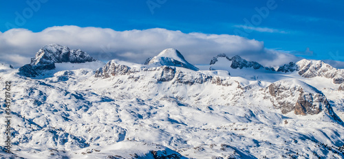 Winter mountain landscape with high alpine peaks, Dachstein, Austria © pyty