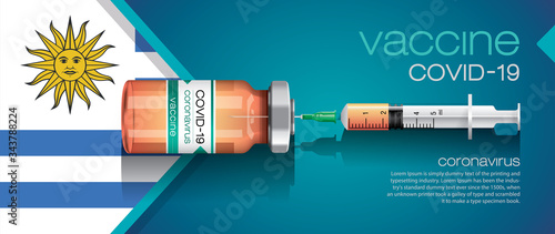 Vector illustration with 3D corona vaccine, country flag concept.