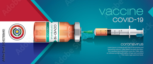 Vector illustration with 3D corona vaccine, country flag concept.