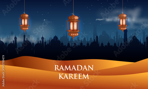 easy to edit vector illustration of Islamic celebration background with text Ramadan Kareem