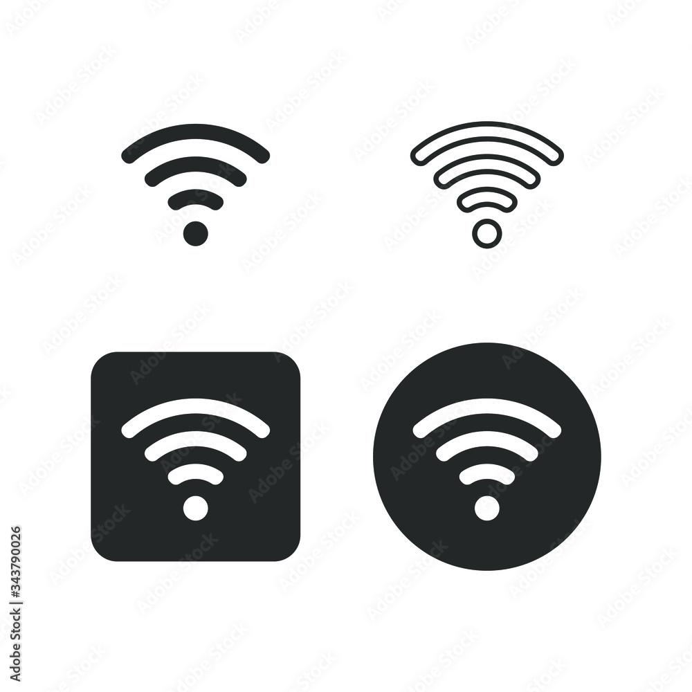 Wi-fi icon symbol set. Wireless internet connection button sign collection. Wifi logo. Isolated on white background. Vector illustration image.
