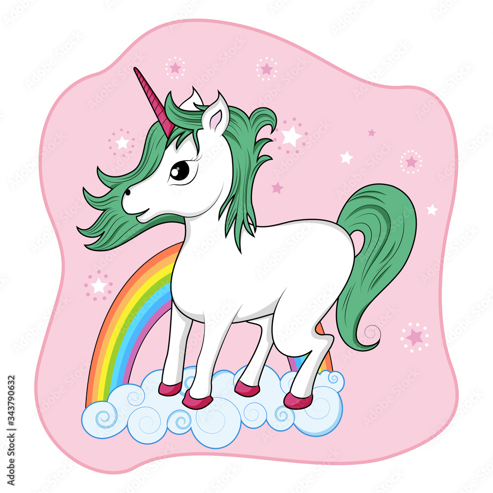 Fototapeta premium easy to edit vector illustration of colorful trendy fairy tale unicorn invitation card template background for Birthday