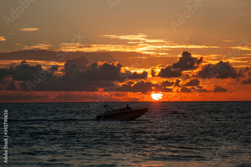Boat at sea in Thailand at sunset background