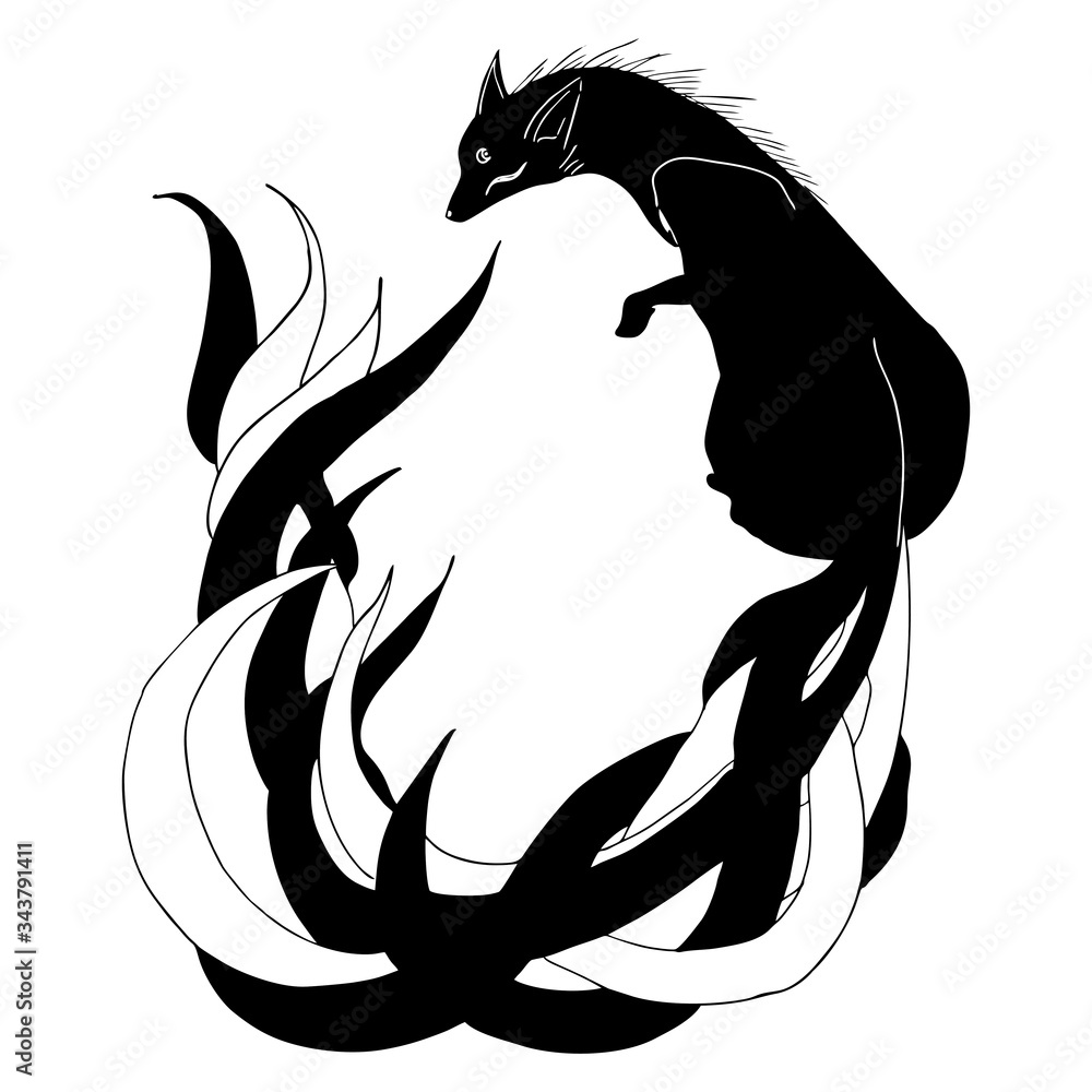 Nine tailed fox japanese style tattoo design illustration with isolate  background Stock Vector | Adobe Stock