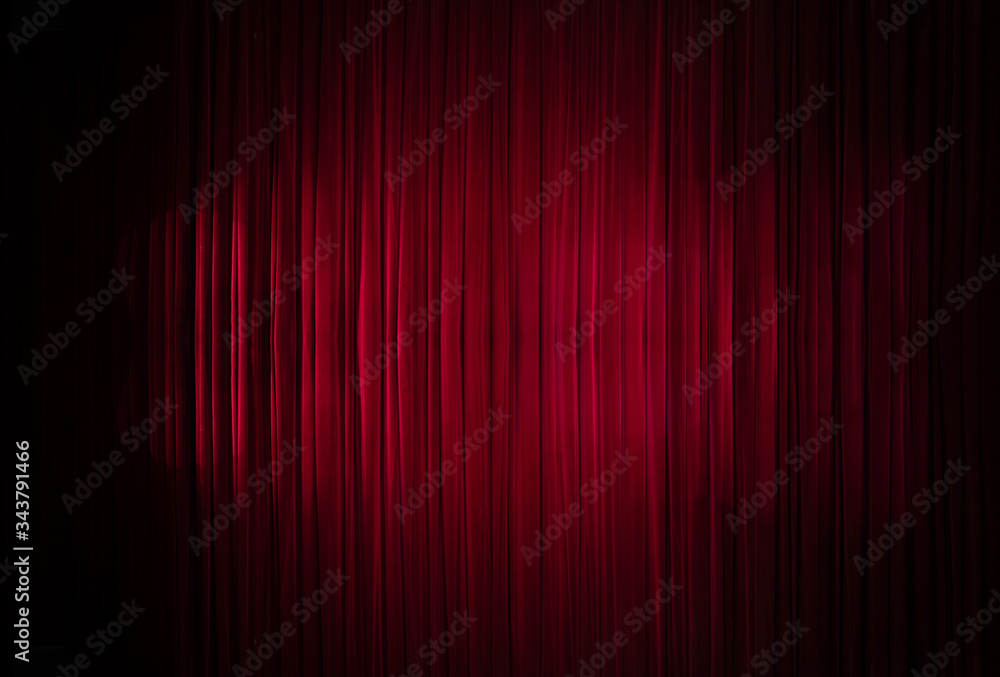 Theatrical dark red velvet curtain. Texture background for design. - obrazy, fototapety, plakaty 